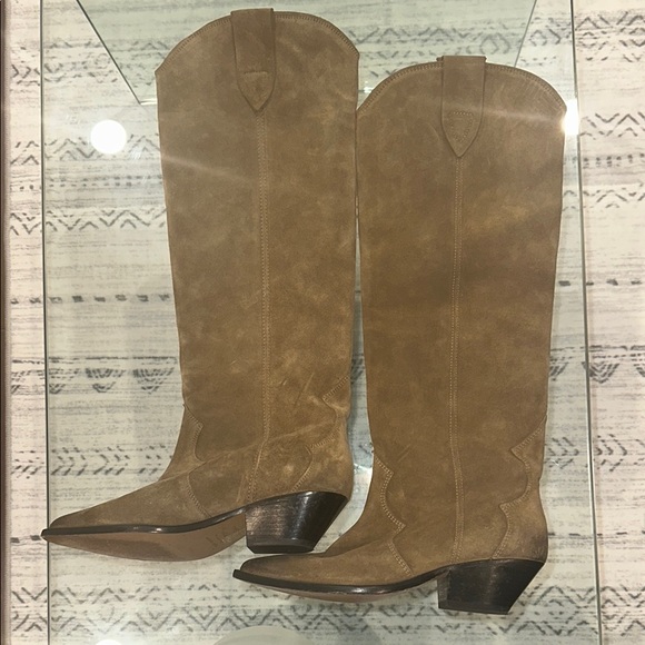 ISABEL MARANT DENVEE Tan Suede Cowboy Boots WOMENS‎ SIZE 39 fits like 38 - Picture 1 of 8
